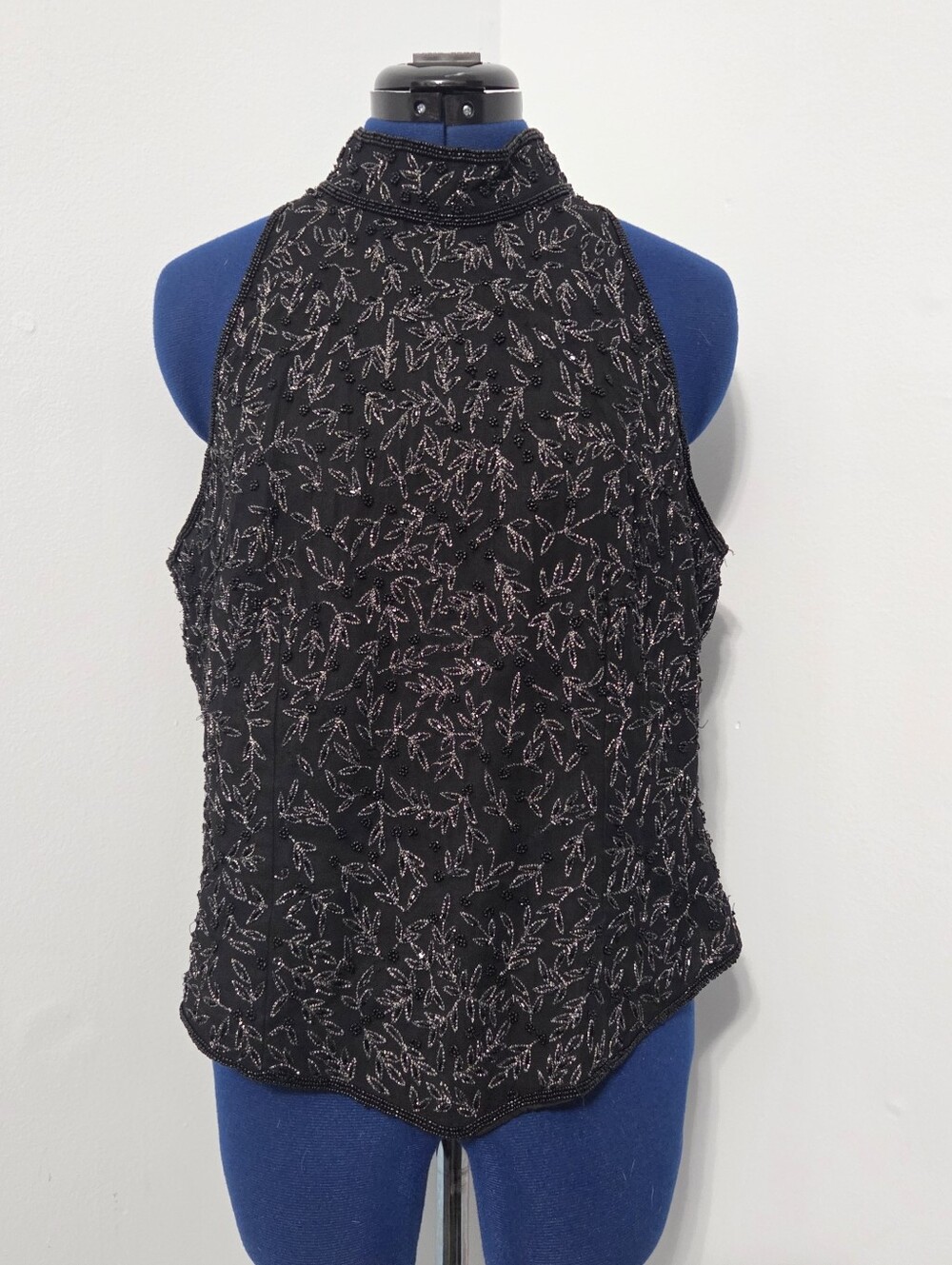 Vintage Black Silk Beaded Shirt Size XL